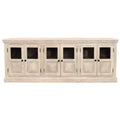 HomeRoots 93 Antiqued White Distressed Solid Wood Sideboard with Six Glass Doors