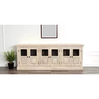 HomeRoots 93 Credenza in legno massello bianco anticato invecchiato con sei ante in vetro