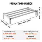 VEVOR Scaffale in Alluminio, 122 x 51 cm, per Alimenti Commerciali, Rialzato di 20 cm, Capacità 450 kg, Scaffale in Alluminio Completamente Saldato, Argento