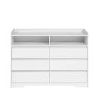 Comò bianco con 6 cassetti, Cassettiera ampia in legno per camera da letto, Mobile contenitore alto, Organizzatore moderno e minimalista per armadio o soggiorno
