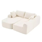 Canapé convertible 3 places Dovelina en tissu Teddy rembourré de mousse, canapé d'angle moderne et confortable avec coussins moelleux