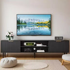 Mobile TV moderno COZONY con pannello scanalato e vani portaoggetti, Consolle per centro di intrattenimento per soggiorno
