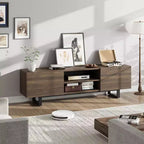 Mobile TV industriale COZONY con 2 cassetti, mobile porta TV in legno naturale con gambe robuste per soggiorno