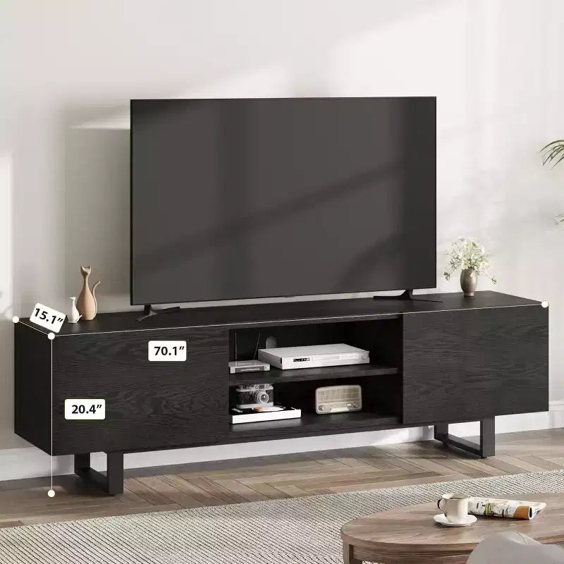 Mobile TV industriale COZONY con 2 cassetti, mobile porta TV in legno naturale con gambe robuste per soggiorno