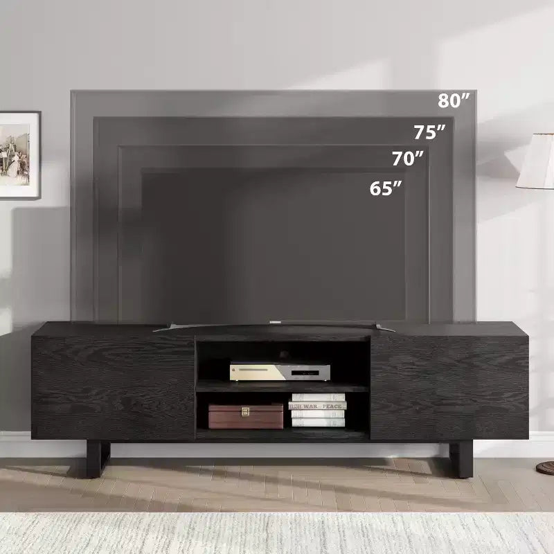 Mobile TV industriale COZONY con 2 cassetti, mobile porta TV in legno naturale con gambe robuste per soggiorno