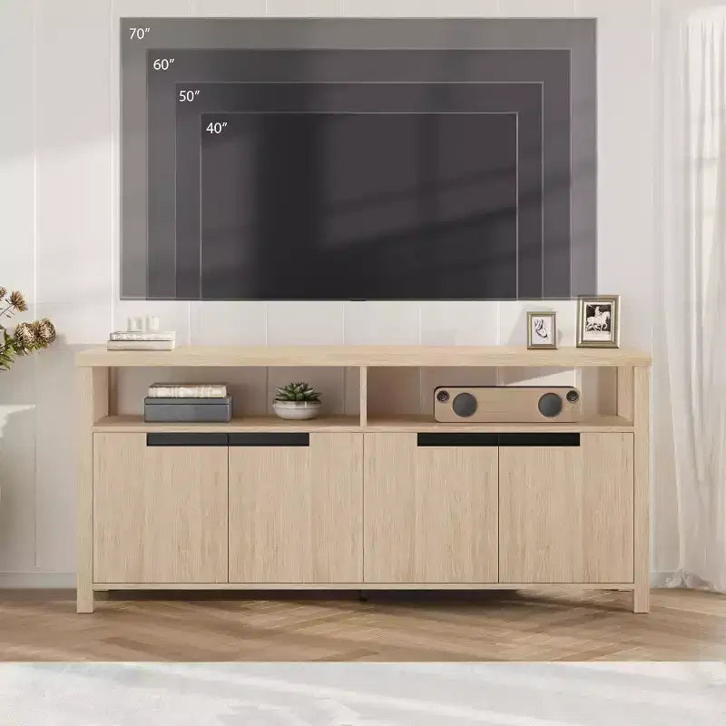 Mobile porta TV da fattoria COZONY per TV da 70 pollici, mobile alto per l'intrattenimento con contenitore e ripiani regolabili per il soggiorno