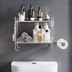 Mensola portaoggetti da bagno sopra il WC, organizer da bagno a 2 ripiani con portarotolo e 2 ganci, mensola organizer da parete dietro il WC