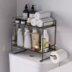Over The Toilet Storage Shelf, 2 Tier Bathroom Organizers and Storage With Paper Holder & 2 Hooks, Wall Mounted Back of Toilet Shelf Organizer