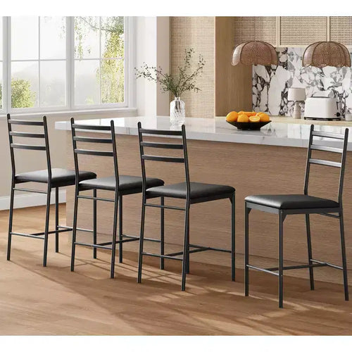 Lot de 4 tabourets de bar hauteur comptoir, chaises de bar rembourrées en similicuir avec coussin épais, support dorsal et repose-pieds pour îlot de cuisine