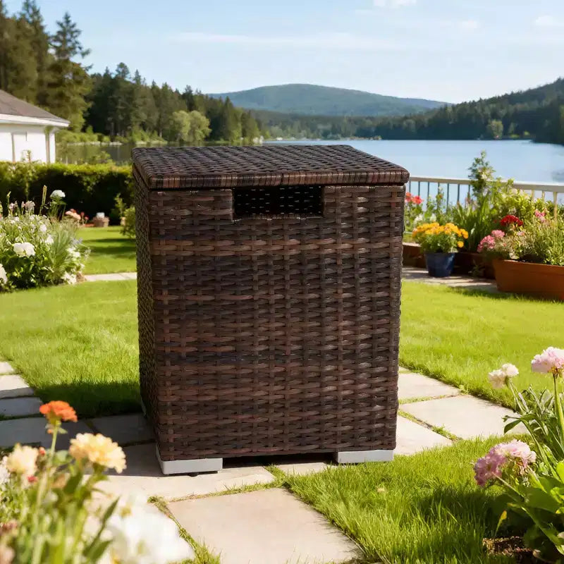 Copertura in Rattan per Bombola di Propano, Copertura in Vimini per Bombola del Gas da Esterno, Tavolino Robusto per Nascondere la Bombola del Gas per Giardino, Terrazza, Cortile