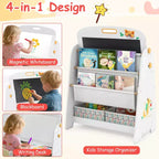 Costway Set Tavolo e Sedia per Bambini 4 in 1 con Lavagna Magnetica e Lavagna Portatile con Ripiano Naturale/Grigio