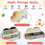Costway Set Tavolo e Sedia per Bambini 4 in 1 con Lavagna Magnetica e Lavagna Portatile con Ripiano Naturale/Grigio