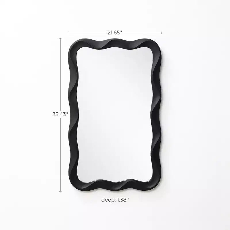 LuxenHome Specchio da parete rettangolare ondulato moderno in MDF nero, 35,4 A x 21,65 L, decorazione per la casa