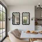 LuxenHome Specchio da parete rettangolare ondulato moderno in MDF nero, 35,4 A x 21,65 L, decorazione per la casa