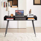 Okak 47.24IN Modern Office Desk with Minimalism Design, Computer Desk with 1 Drawers and 2 Shelves, Small Desk for Home, Office