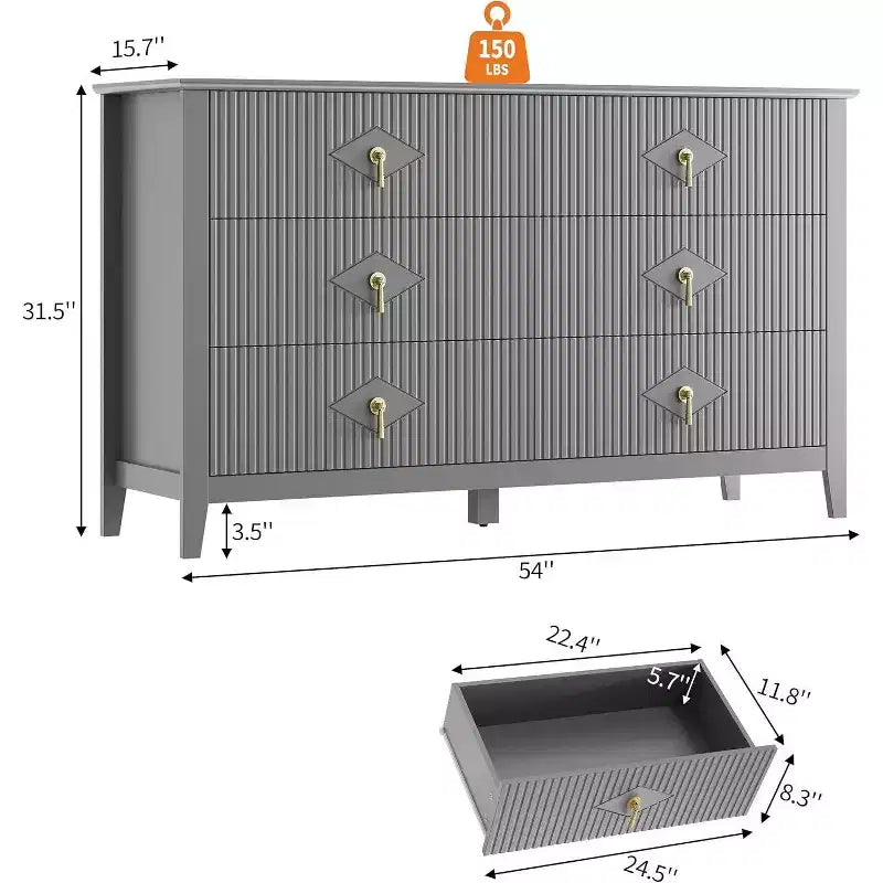 Cassettiera alta scanalata da 109 cm - Mobile contenitore in legno a 5 cassetti per camera da letto e soggiorno