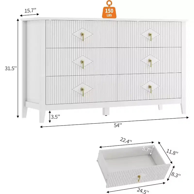 Cassettiera alta scanalata da 109 cm - Mobile contenitore in legno a 5 cassetti per camera da letto e soggiorno