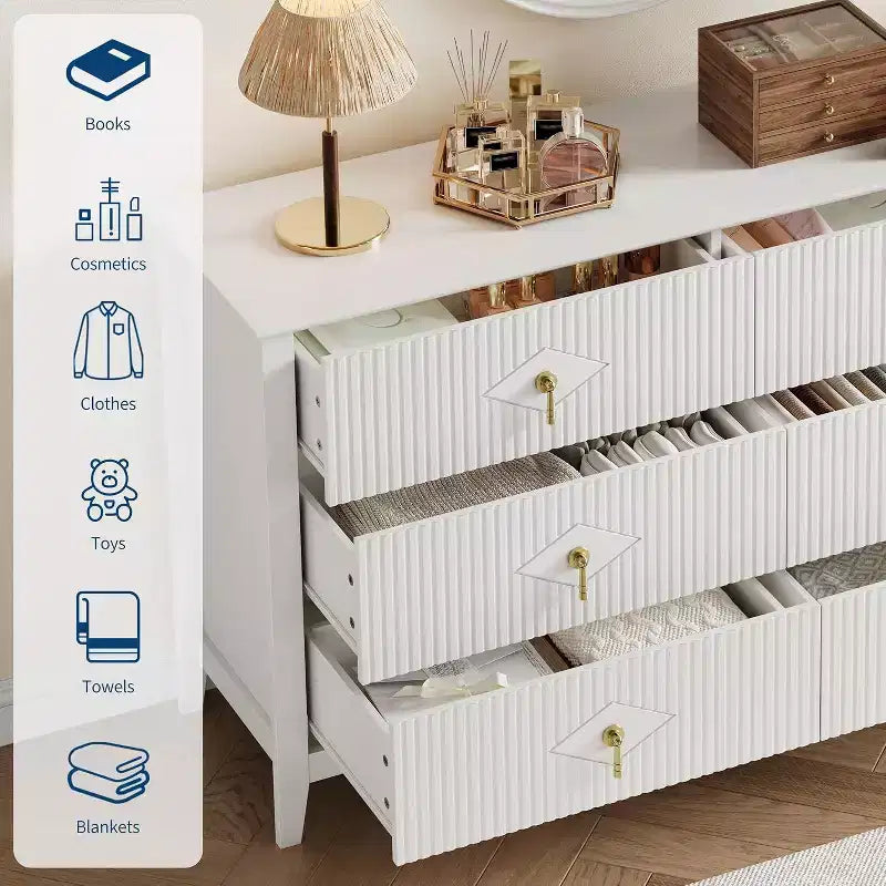 Cassettiera alta scanalata da 109 cm - Mobile contenitore in legno a 5 cassetti per camera da letto e soggiorno