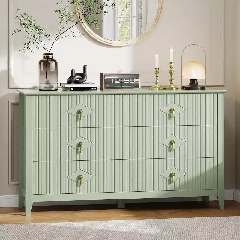 Cassettiera alta scanalata da 109 cm - Mobile contenitore in legno a 5 cassetti per camera da letto e soggiorno