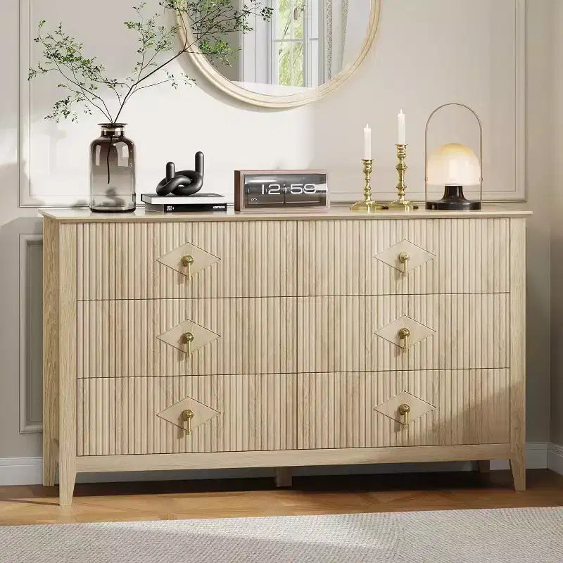 Cassettiera alta scanalata da 109 cm - Mobile contenitore in legno a 5 cassetti per camera da letto e soggiorno