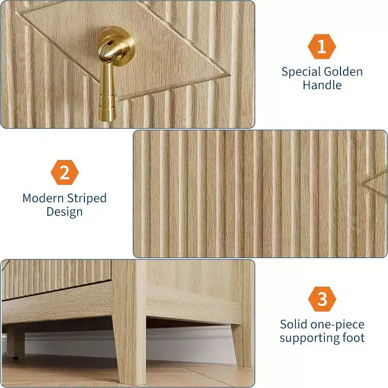 Cassettiera alta scanalata da 109 cm - Mobile contenitore in legno a 5 cassetti per camera da letto e soggiorno