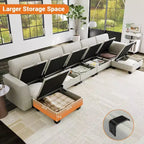 140 Divano Sezionale Grande a U con Pouf Chaise Longue, Divano Sezionale Modulare Convertibile con Pouf a 7 Posti per Soggiorno, Ufficio, Beige
