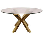 HomeRoots 54 Clear and Gold Glass and Metal Cross Leg Base Round Top Dining Table