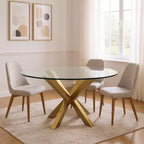Tavolo da pranzo HomeRoots 54 con base a gambe incrociate in vetro e metallo color oro e ripiano rotondo
