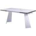 HomeRoots 63 White Ceramic and Metal Self-Storing Leaf Pedestal Base Extendable Dining Table