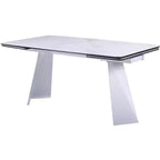 HomeRoots 63 White Ceramic and Metal Self-Storing Leaf Pedestal Base Extendable Dining Table