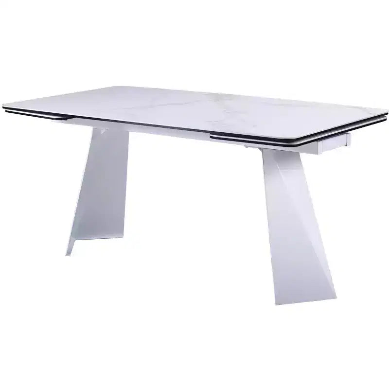 HomeRoots 63 White Ceramic and Metal Self-Storing Leaf Pedestal Base Extendable Dining Table
