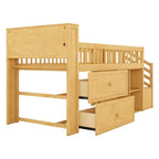 Letto a soppalco Whisen singolo con LED, libreria, scale, cassetti e ripiani, robusta struttura in legno massello