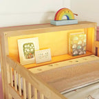 Letto a soppalco Whisen singolo con LED, libreria, scale, cassetti e ripiani, robusta struttura in legno massello