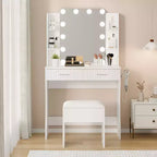 Garvee Toeletta Trucco con Specchio e 12 Luci LED, Tavolo da Trucco Moderno con Portaphon e Sgabello per Camera da Letto
