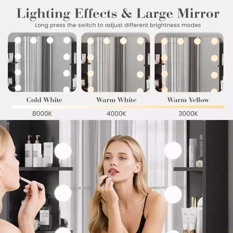 Garvee Toeletta Trucco con Specchio e 12 Luci LED, Tavolo da Trucco Moderno con Portaphon e Sgabello per Camera da Letto