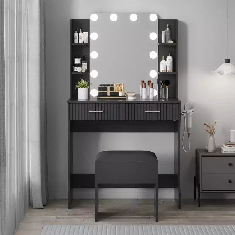 Garvee Toeletta Trucco con Specchio e 12 Luci LED, Tavolo da Trucco Moderno con Portaphon e Sgabello per Camera da Letto