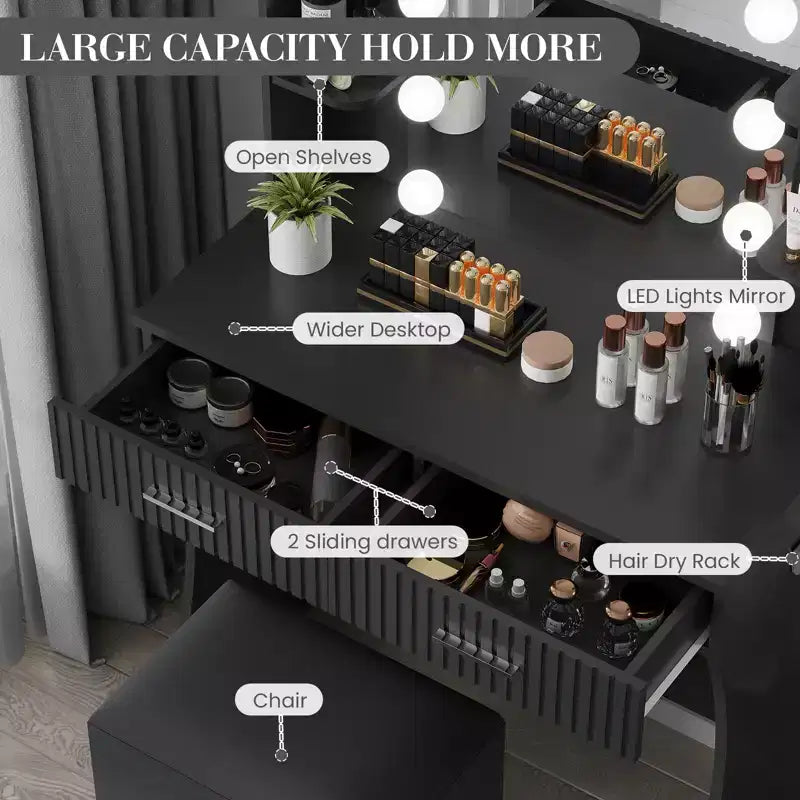 Garvee Toeletta Trucco con Specchio e 12 Luci LED, Tavolo da Trucco Moderno con Portaphon e Sgabello per Camera da Letto