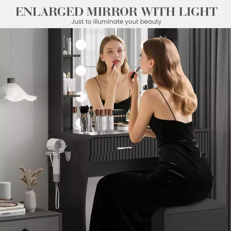 Garvee Toeletta Trucco con Specchio e 12 Luci LED, Tavolo da Trucco Moderno con Portaphon e Sgabello per Camera da Letto