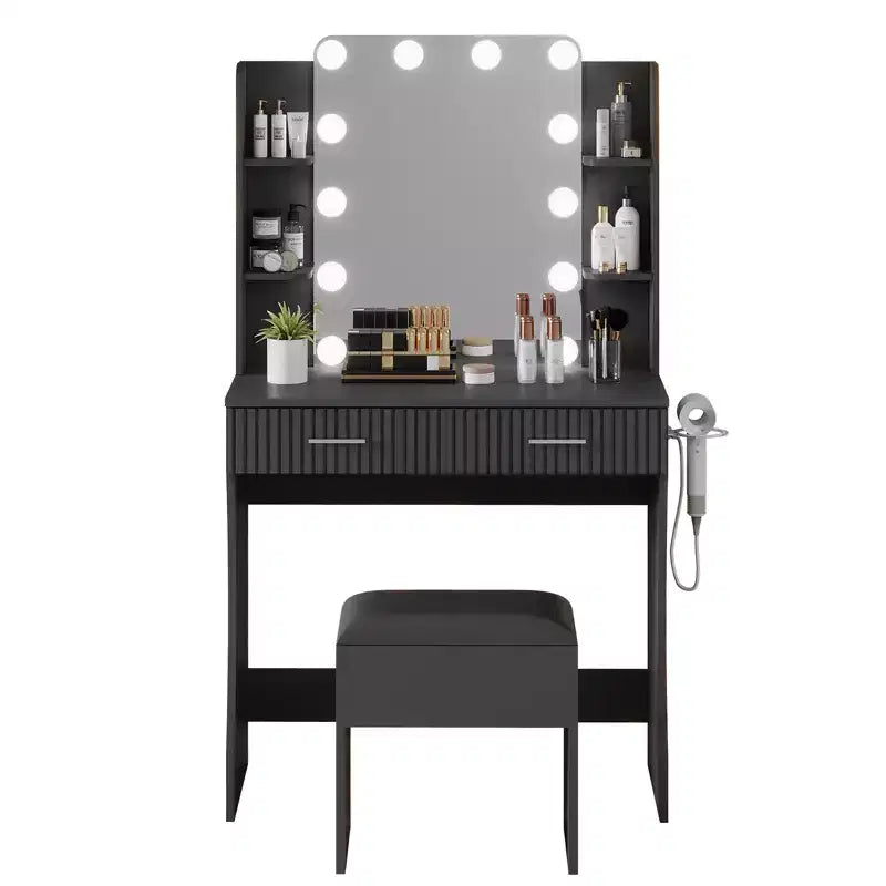 Garvee Toeletta Trucco con Specchio e 12 Luci LED, Tavolo da Trucco Moderno con Portaphon e Sgabello per Camera da Letto