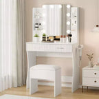 Garvee Toeletta Trucco con Specchio e 12 Luci LED, Tavolo da Trucco Moderno con Portaphon e Sgabello per Camera da Letto