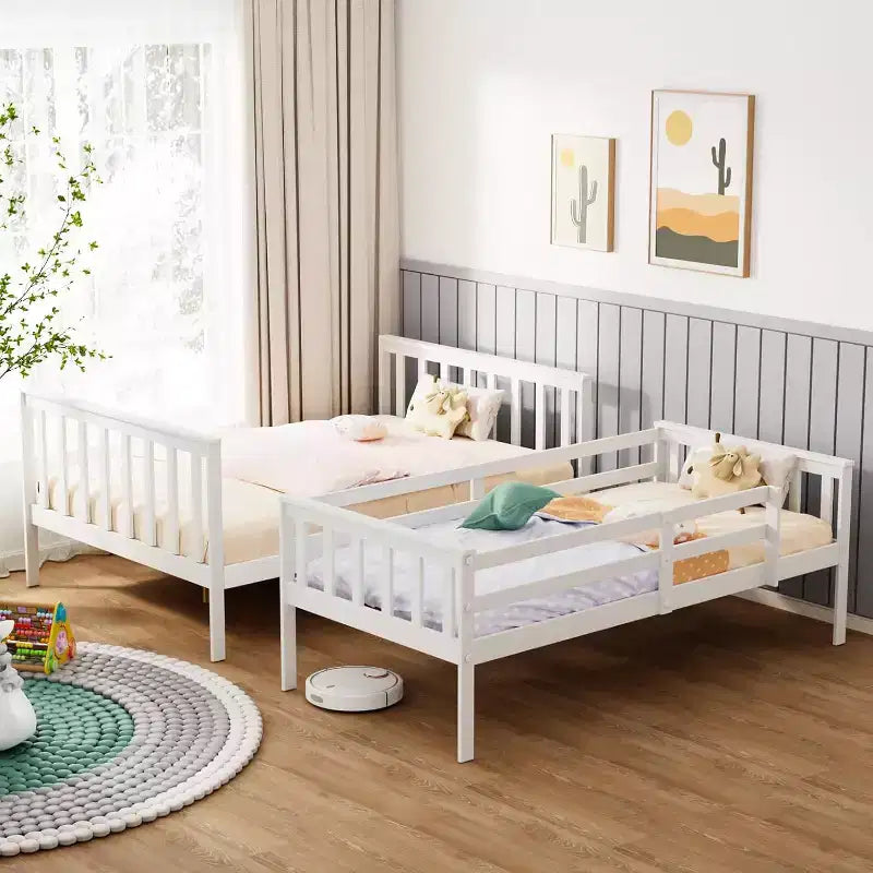 JOYMOR Letto a castello per bambini, ragazzi e adulti, struttura in legno massello con scaletta e sponda di protezione