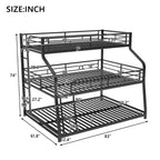 Letti a castello tripli in metallo Twin XL e Full XL sopra Queen per 3 bambini con scaletta integrata e sponde di sicurezza a tutta lunghezza