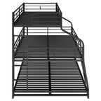 Letti a castello tripli in metallo Twin XL e Full XL sopra Queen per 3 bambini con scaletta integrata e sponde di sicurezza a tutta lunghezza