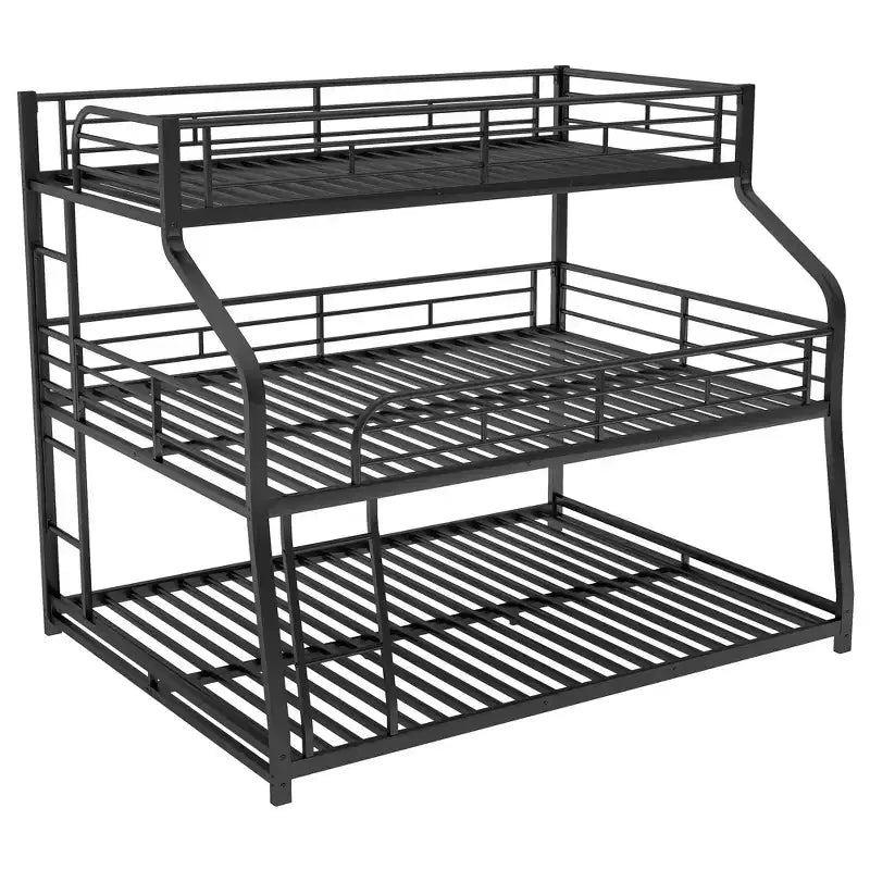 Letti a castello tripli in metallo Twin XL e Full XL sopra Queen per 3 bambini con scaletta integrata e sponde di sicurezza a tutta lunghezza