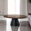 GDFStudio Xavier Contemporary Oval Wooden Coffee Table with Drum Base