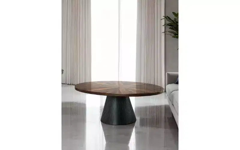 Tavolino da Caffè Ovale Contemporaneo in Legno GDFStudio Xavier con Base a Tamburo