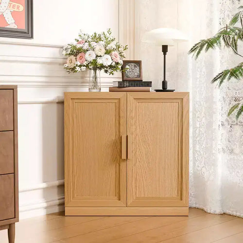 31 in. Tall Wood Grain Corner Storage Cabinet in Natural Wood Color, Storage Organizer with Adjustable Shelves for Bedroom Living/Dinning Room