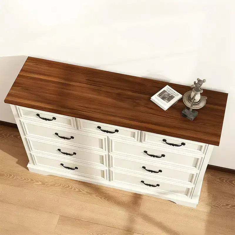 Cassettiera rustica a 9 cassetti, con ampio spazio di archiviazione, effetto legno massiccio e maniglie in metallo, per camera da letto
