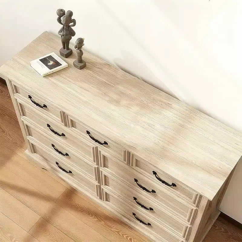 Cassettiera rustica a 9 cassetti, con ampio spazio di archiviazione, effetto legno massiccio e maniglie in metallo, per camera da letto