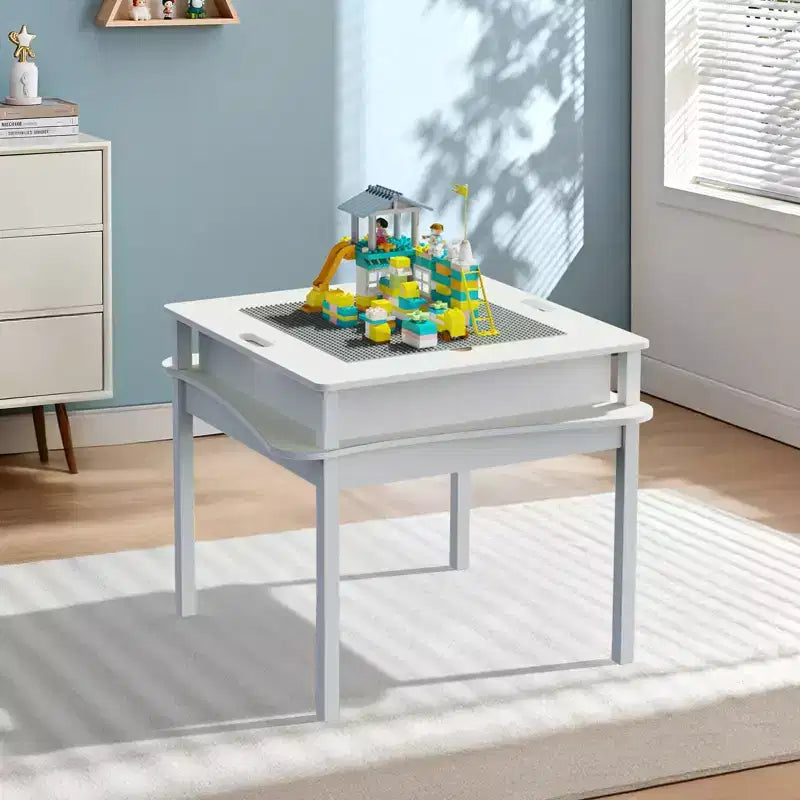 Tavolo attività per bambini JOYMOR, tavolo da gioco 2 in 1 staccabile con contenitore, tavolo da costruzione per bambini adatto a maschi e femmine, grigio e bianco